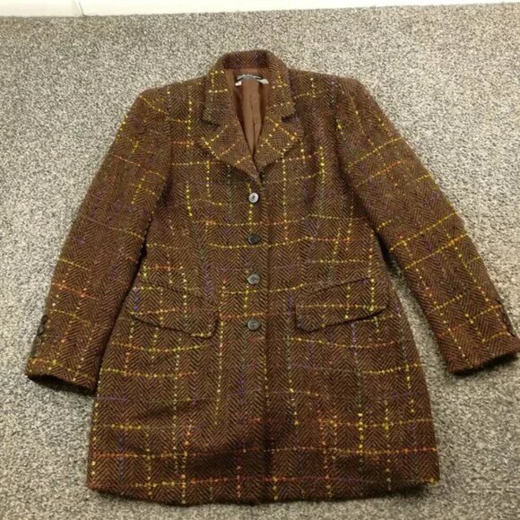 Salvatore Ferragamo Blazer Jacket Tweed Wool Herringbone Plaid Womens 46 (US 12) - Picture 1 of 14